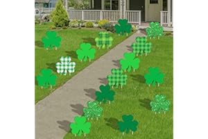 ADXCO 16 Pieces St. Patrick's Day Yard Signs Waterproof Shamrock Yard Signs with Stakes 2 Styles Green Plaid Glitter Outdoor Lawn Walkway Decorations for St. Patrick's Day Party, Home, Garden
