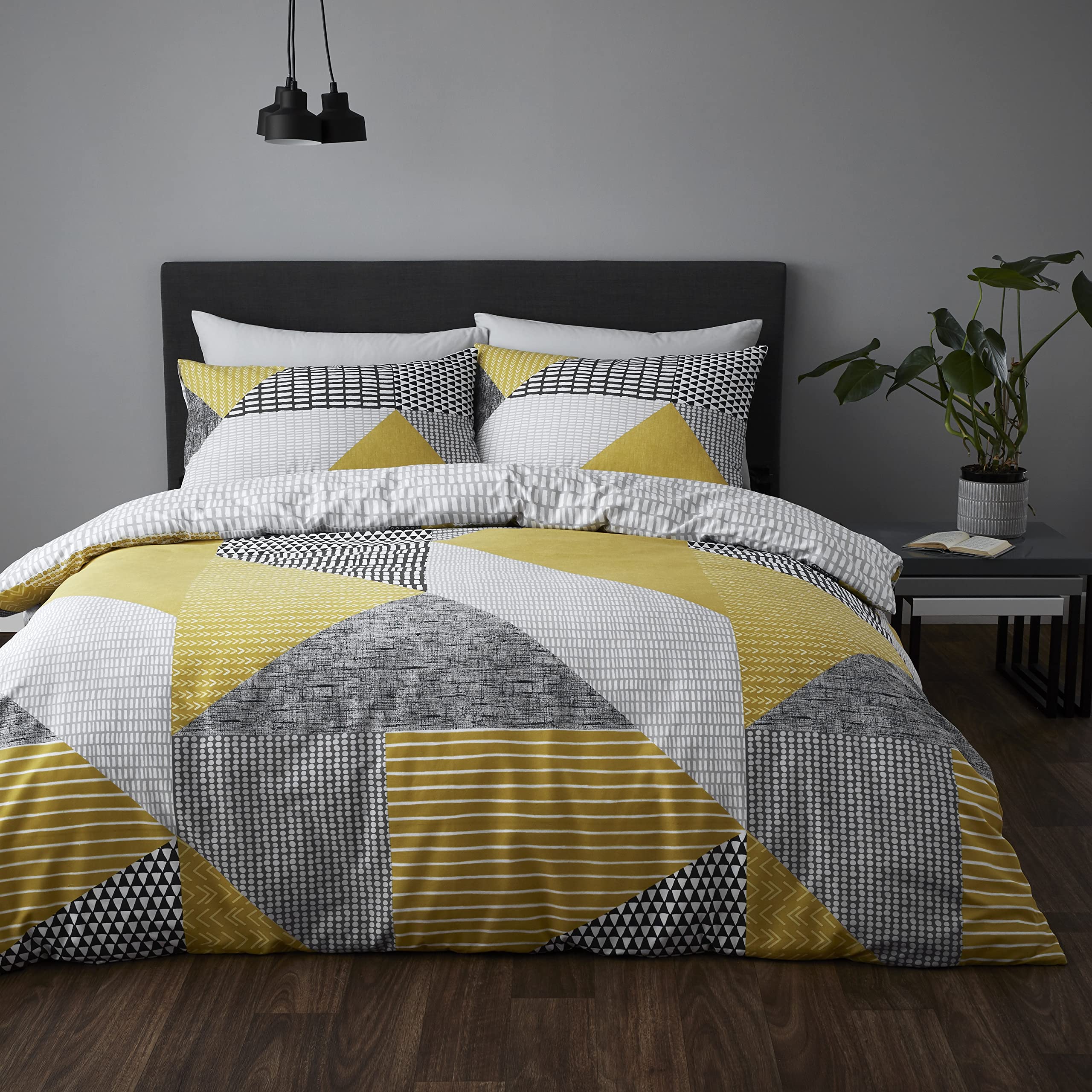 Catherine Lansfield Larsson Geo Ochre Duvet Cover + Pillowcase for 90 cm Bed - 160 x 220 + 50 x 110 cm