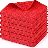 Homaxy Microfiber Waffle Weave Kitchen Dish Cloths, 12 x 12 Inch Ultra Absorbent and Solid Color Dish Towels for Kitchen Fast Drying Dishcloth for Washing Dishes, 6 Pack, Red