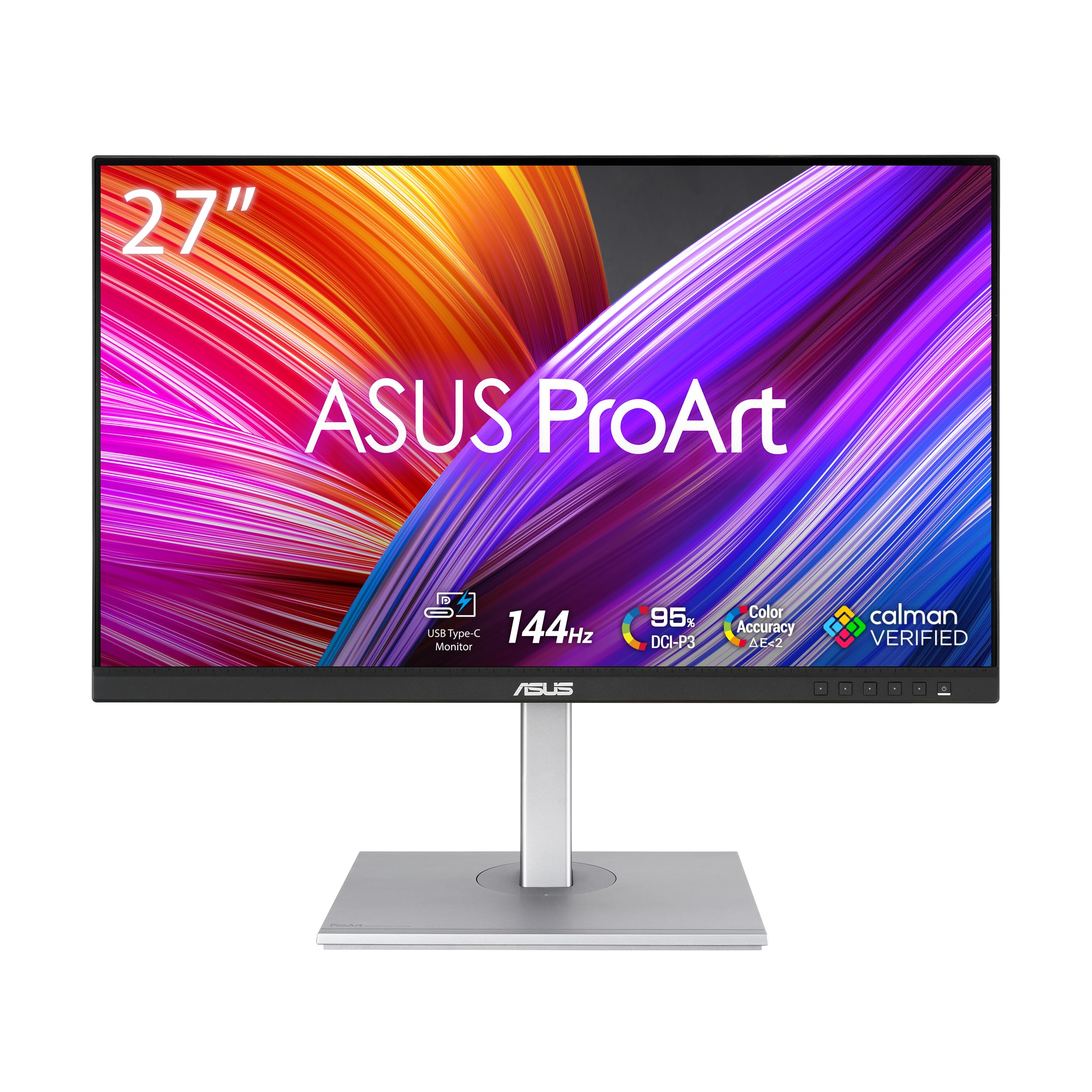 ASUS ProArt Display PA278CGV Monitor Professionale 27” pollici, IPS QHD (2560 x 1440), 144 Hz, 95% DCI-P3, ΔE minore di 2, Calman, USB-C PD 90 W, VESA DisplayHDR 400, FreeSync Premium, Grigio