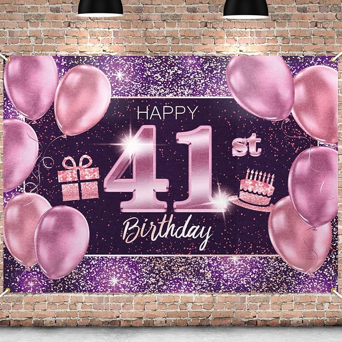 PAKBOOM 43rd Birthday Backdrop Banner – Pink Purple Gold, 4x6 Ft, Party Decor For Women, Photo Booth Background