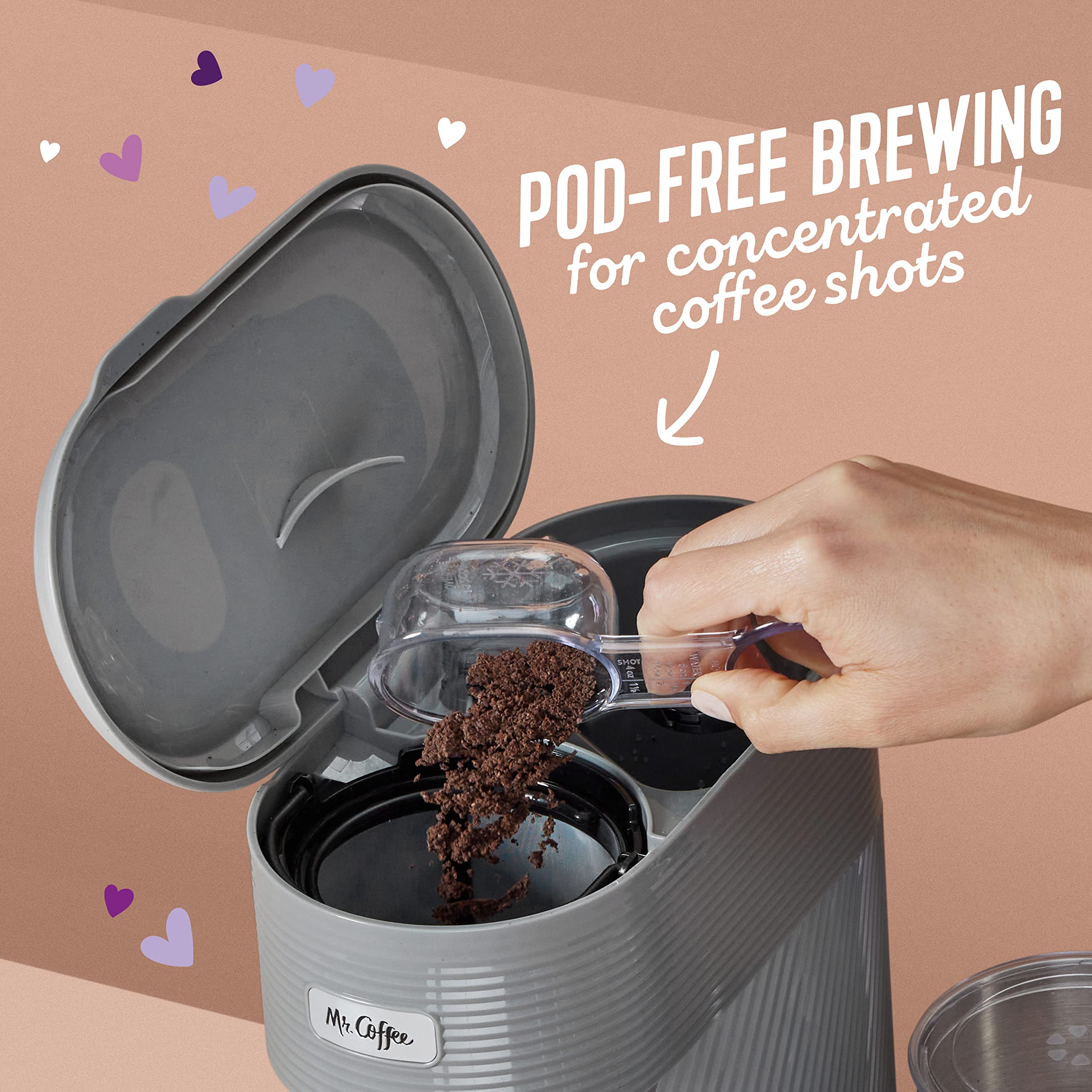 Mr. Coffee Cafetera caliente helada Latte Lux 4 en 1 con espumador de leche incorporado, porción individual, 22 onzas