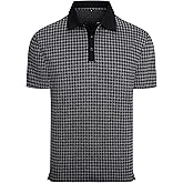 Alex Vando Mens Check Golf Shirt Contrast Rib Collar Short Sleeve Polo Shirts for Men