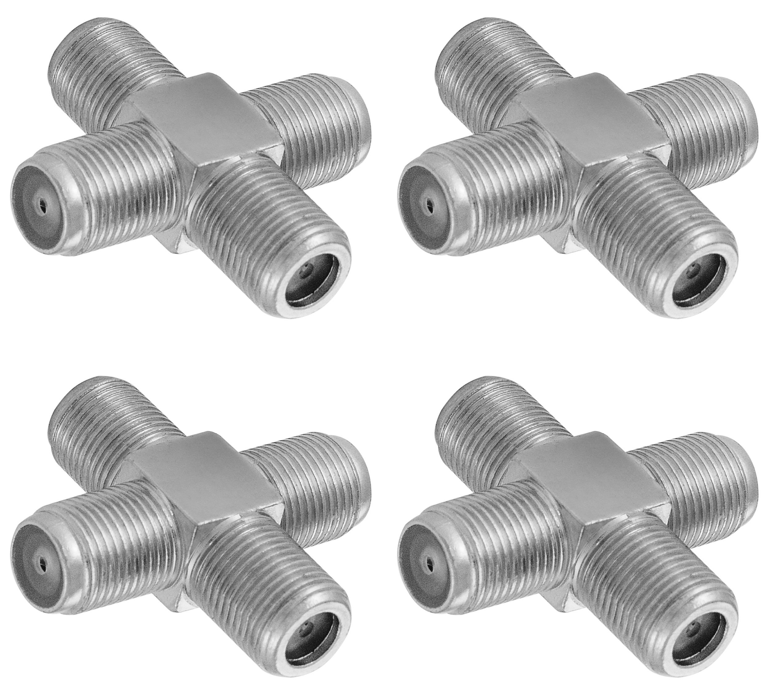 POPPSTAR 4x Sat Coax splitter (4 Ways F-Female) Antenna Splitter Adapter for coaxial cable, antenna cable, silver