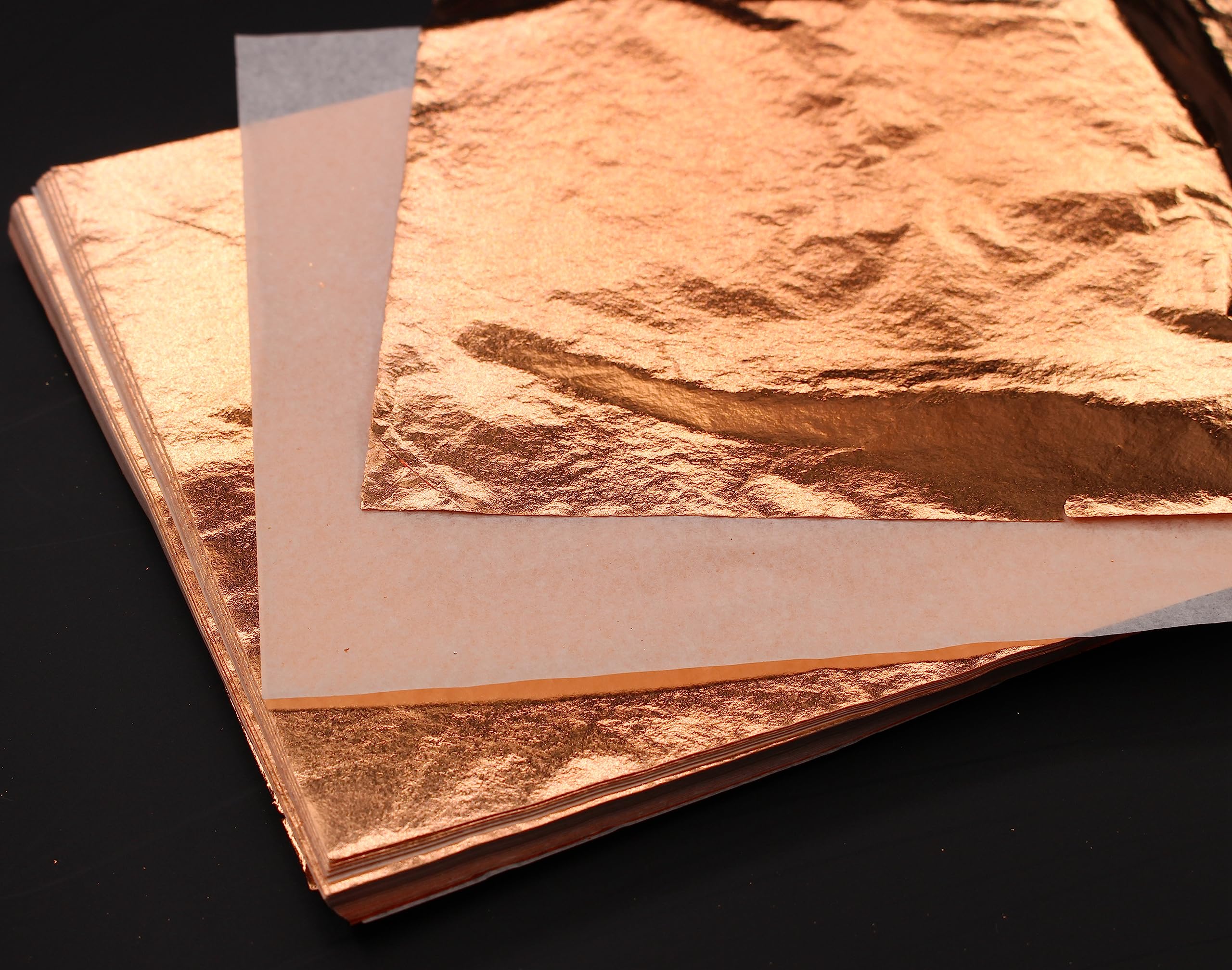 JINRUISI 14X14cm Metal Leaf Sheets Imitation Gold,Silver,Copper Leaf Sheet for Arts, Gilding Crafting, Painting, Furniture Decoration, oose Leaf Interleaved (Copper)