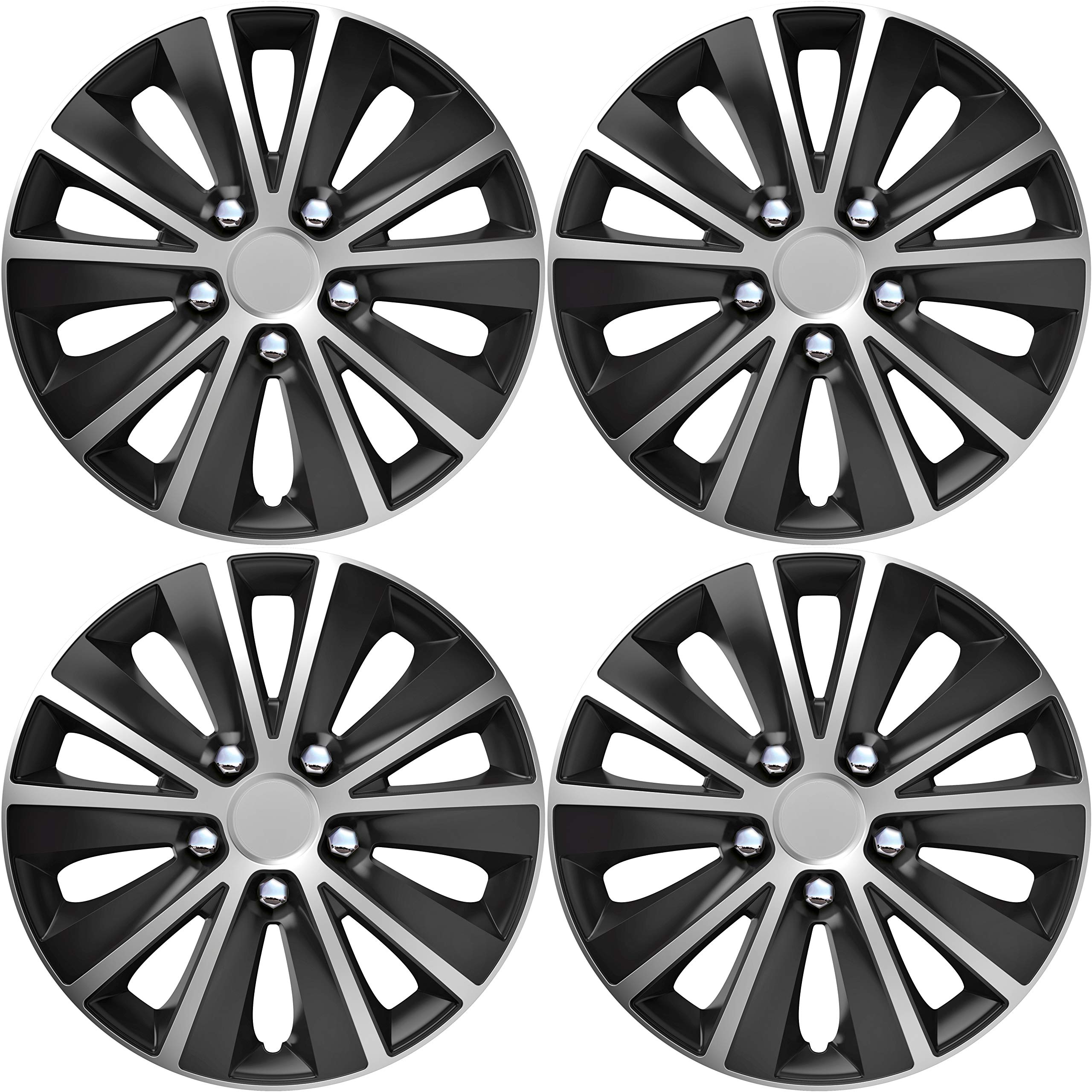 Versaco Car Wheel Trims RAPIDENCBS14 - Black/Silver 14 Inch 10-Spoke - Boxed Set of 4 Hubcaps - Includes Fittings/Instructions