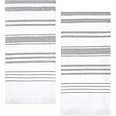Sticky Toffee Hand Towels for Bathroom Set of 2 – 28x16 in White and Gray Striped Turkish Towels, Soft and Absorbent Decorative 100% Cotton Bath Towels
