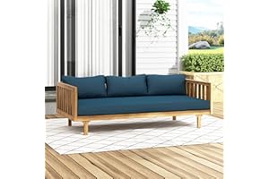 IBRACCIENI Outdoor 3-Seater Daybed - 67.5" Patio Acacia Wood Sofa with Slat Armrests and Water-Resistant Cushions, Modern Wooden Furniture Conversation Set Couch for Garden Porch Pool Backyard Deck, Teak