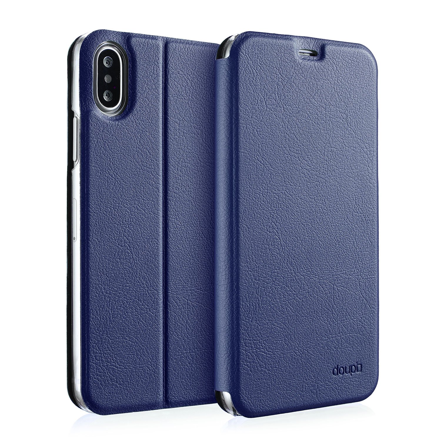 doupi Flip Cover for iPhone X/Xs 5.8 inch, Magnet Protective Flip Case Book Style Screen Protector Stand, dark blue