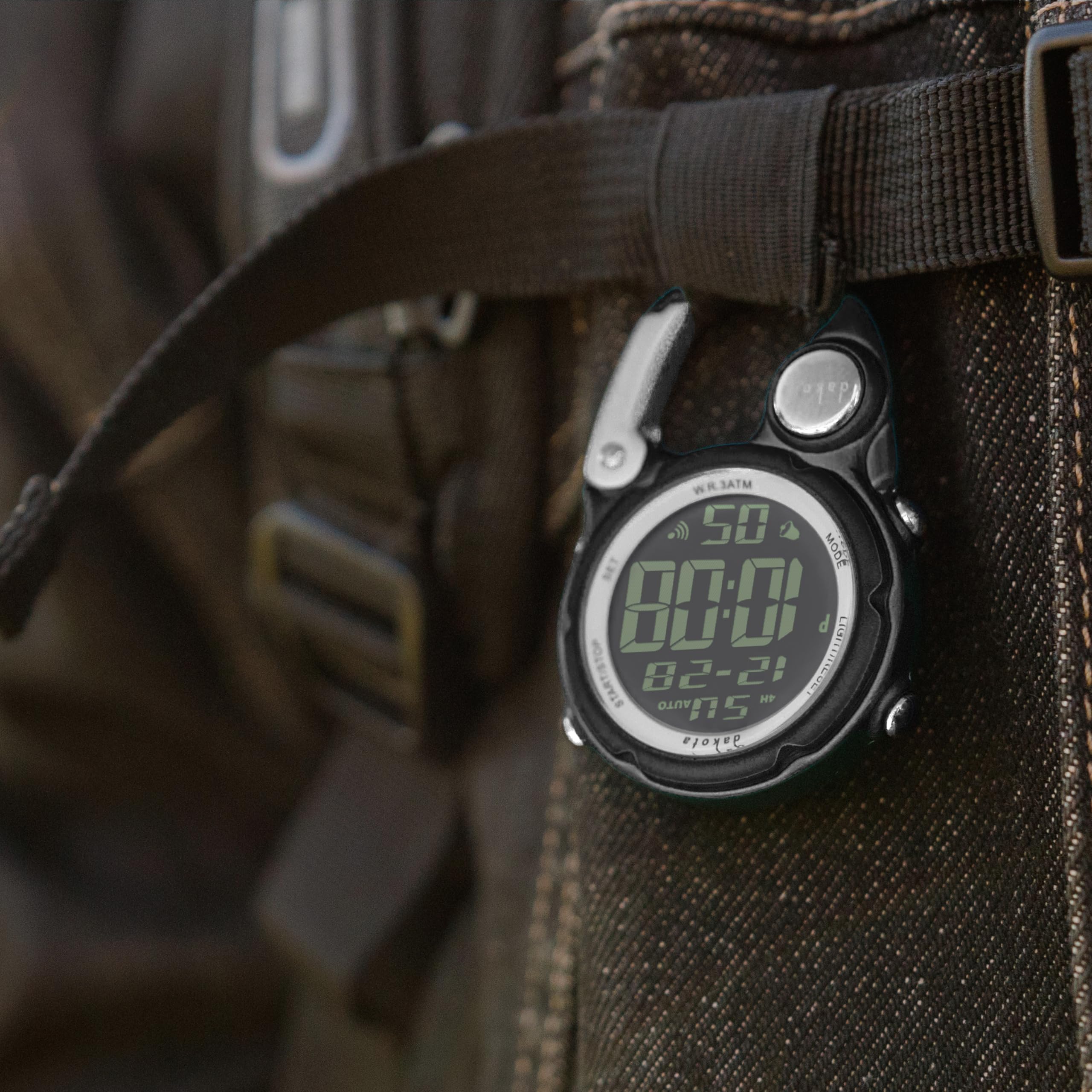 Dakota Digital Clip, Alarm, Stopwatch, Timer and Dual Time, Quality Pocket and Fob Watch, Premium Durability Outdoor Gifts for Men, Tactical Digital Clip on Watch