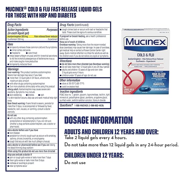 MUCINEX COLD & FLU HIGH BLOOD PRESSURE LIQUID GELS, 16 CT.