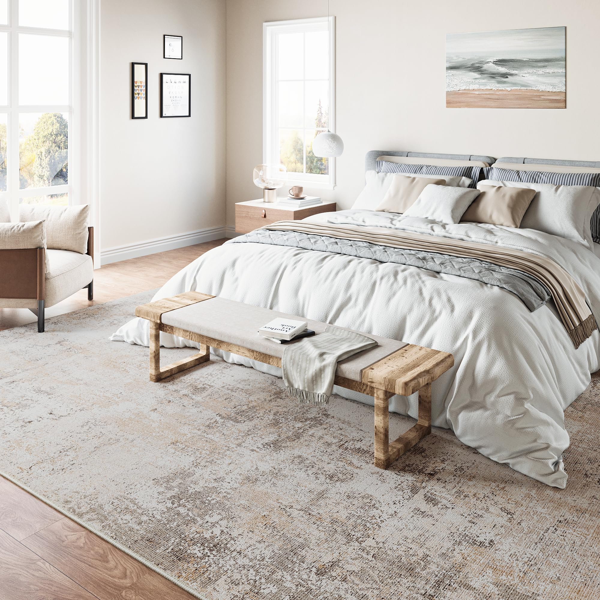 HUGEAR Waschbare Teppiche Gegend Teppich 240 X 300cm Beige Grau Modern Abstrakt Wohnzimmer Schlafzimmer Teppisch Groß rutschfest Kurzflor Weich Rugs for Living Room Carpet for Esszimmer Büro 3