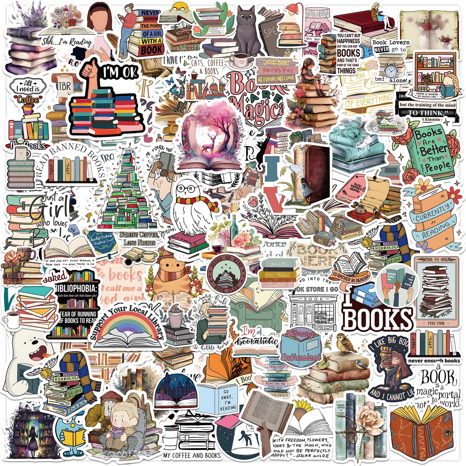 Domierley 100 PCS Book Stickers for Kindle, Bookish Reading Literary Quote Lover for Water Bottles Phone Case Laptops Gifts Decal Decor for Teens Women Adults Book Themed Readers