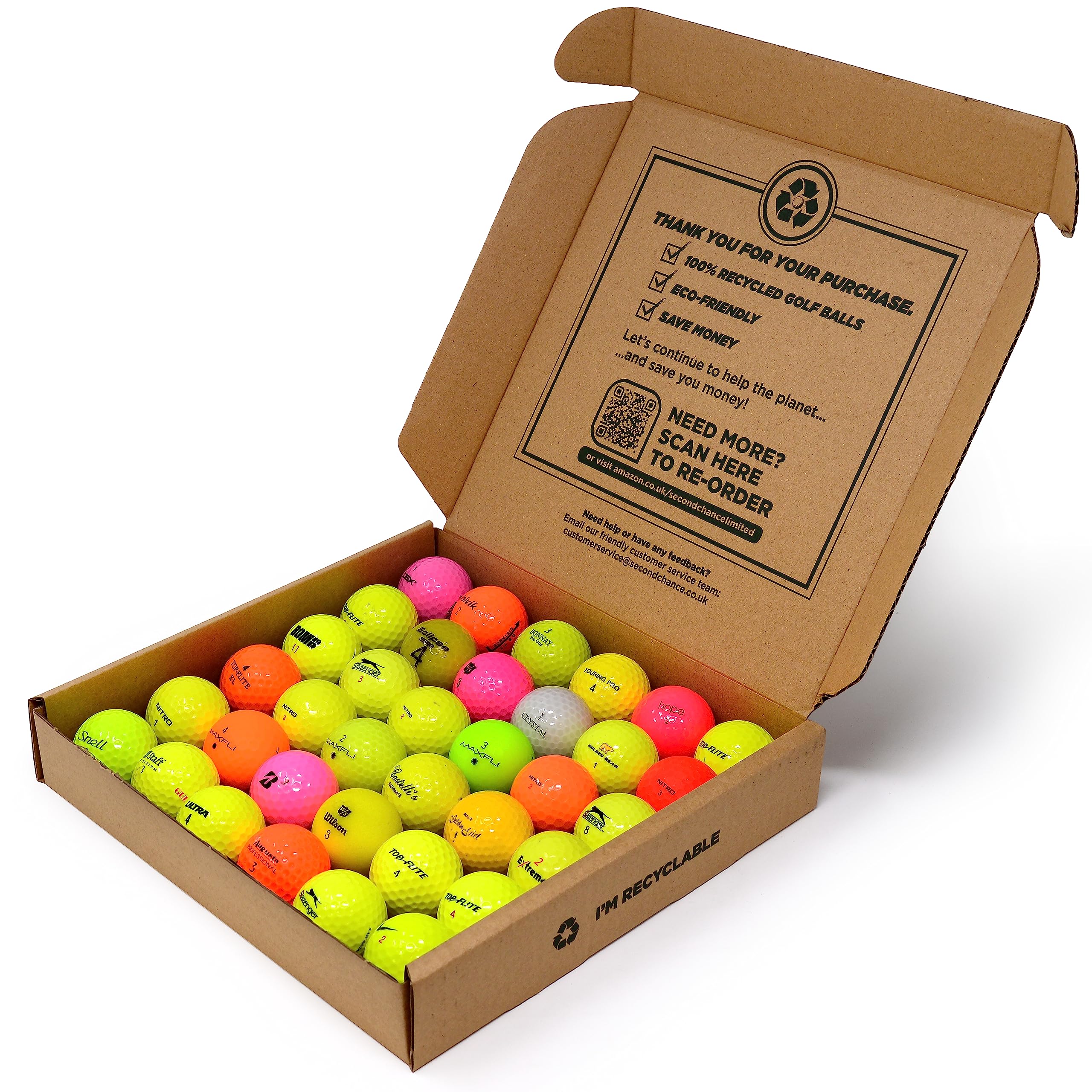 Second Chance 36 Assorted Optic Coloured Grade A Lake Golf Balls