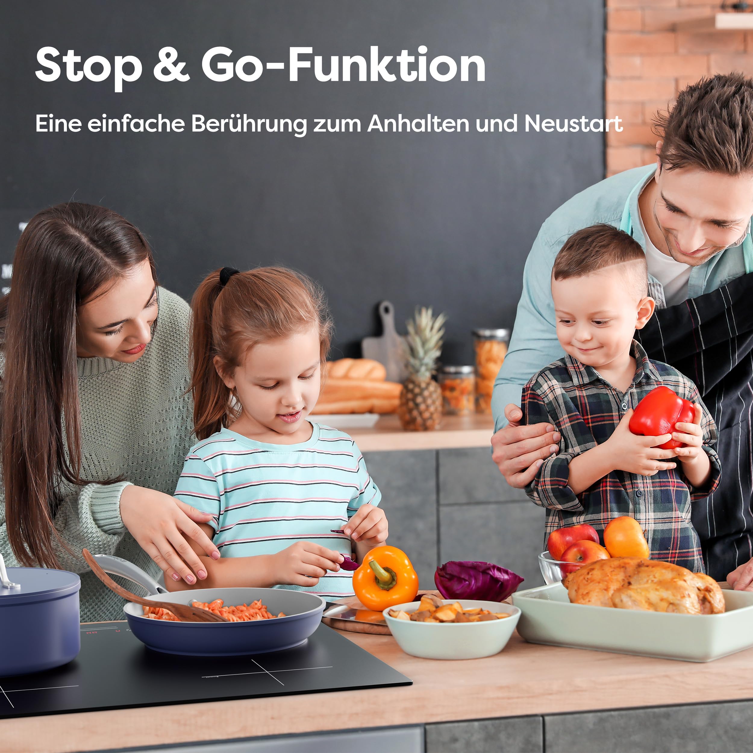 CIARRA CBBIH4B 4 Zonen Einbau Induktionskochfeld 60 cm mit Power Booster Touch-Bedienung Kochfeld Induktion 9 Leistungsstufen Timer Kindersicherung Restwärmeanzeige Pause- und reStart-Funktion 7200W 4