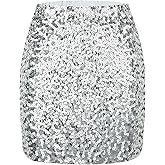 Shestellar Women's Sequin Skirt Sparkly Glitter High Waist Bodycon Mini Skirt for Party Club Night Out Cocktail