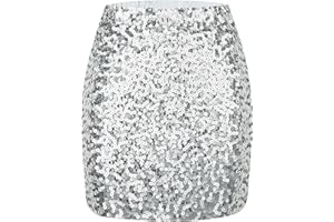 Shestellar Sequin Skirt Women's Party Stretchy Sparkle Glitter Mini Skirt for Club Night Out