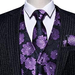 Barry.Wang Mens Suit Vest Purple Flower Silk