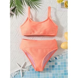 Girls High Waisted Bikini Set Teen Two Piece Swimsuit Ribbed Tank Top Bathing Suit for Girls 13-16 Years