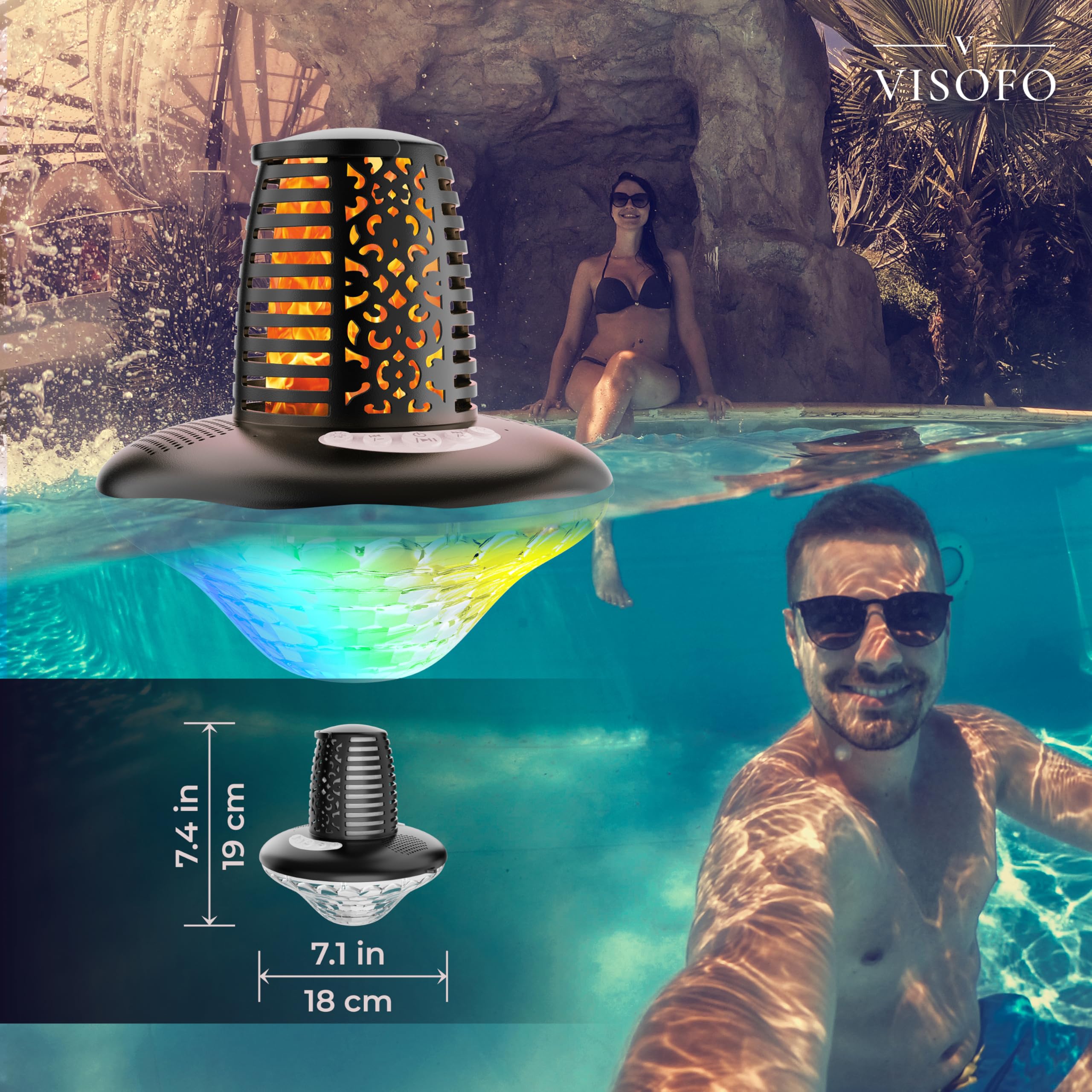 VISOFO Schwimmender Bluetooth-Pool-Lautsprecher mit Lichtern | Poolzubehör über dem Boden und im Erdgeschoss | wasserdicht IP68 Whirlpool Outdoor Patio Deals Wireless Cool Stuff Decor Fun 5