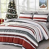 WONGS BEDDING Queen Comforter Set, 7 Pieces Comforter Set Queen, Red Bed in a Bag, Soft Micorfiber Striped Bedding Set with Comforter, Flat Sheet, Fitted Sheet, Pillow Shams, Pillowcase