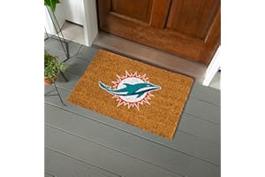 TEAM SPORTS AMERICA NFL Miami Dolphins Natural Coir Doormat, Official Full Color Team Logo, 28 x 16 Inches, Non Slip Back, Front Door Welcome Floor Mats, Indoor Outdoor Entrance Home Décor