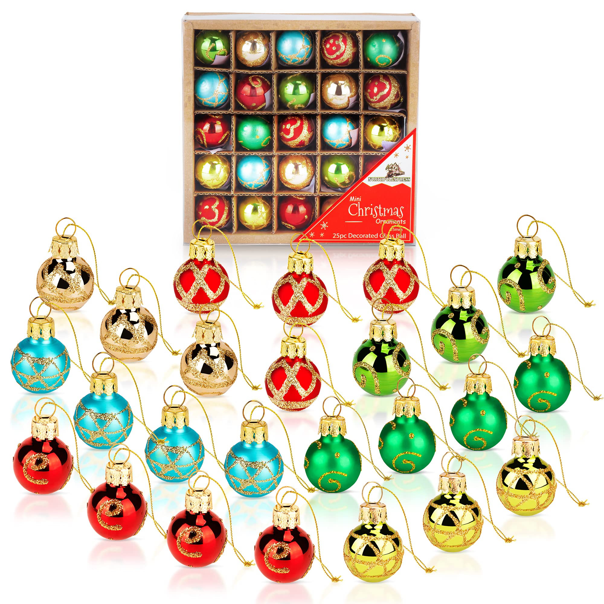 Photo 1 of 1 Inch Mini Vintage Multi Color Glass Ball Christmas Ornaments Set of 25 Balls | Miniature Christmas Tree Ornaments | Rustic Christmas Decorations | Mini Christmas Tree Decorations for Small Trees
