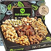 NUT CRAVINGS - Purim Mishloach Manot Nut Collection Gift Basket in Elegant Box (7 Assortments) Treats for Adults, Food Arrangement, Healthy Snack Care Package, Kosher