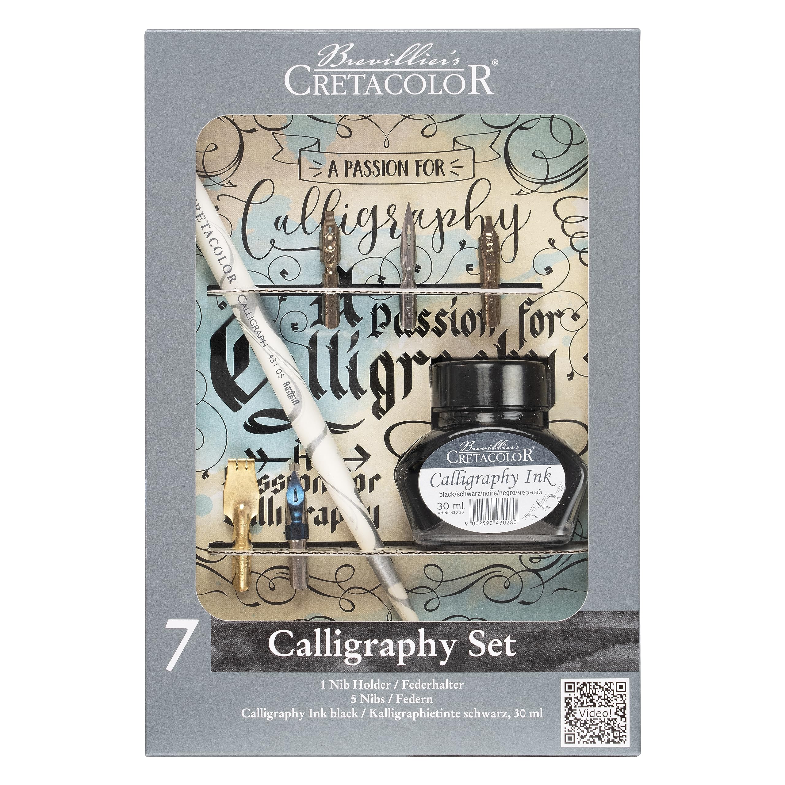 Cretacolor - Calligraphy Set for Writing and Drawing - Holder - Nibs - 30 ml Permanent Black Ink