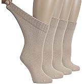 Hugh Ugoli Women's Cotton Diabetic Crew Socks, Wide, Thin, Loose Fit and Stretchy, Seamless Toe & Non-Binding Top, 4-8 Pairs