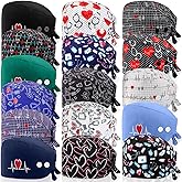 Janmercy 16 Pcs Nurse Working Caps with Button and Sweatband Adjustable Working Hats Elastic Nursing Scrub Hats for Women Men