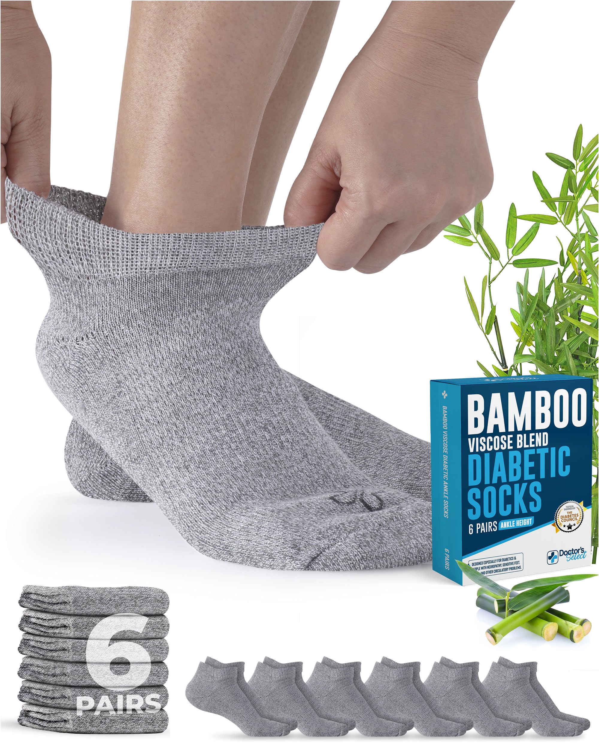 Photo 1 of Doctor's Select Viscose Bamboo Ankle Diabetic Socks for Women and Men - 6 Pairs | Diabetic Socks for Men 9-12 | Moisture Wicking | Gray