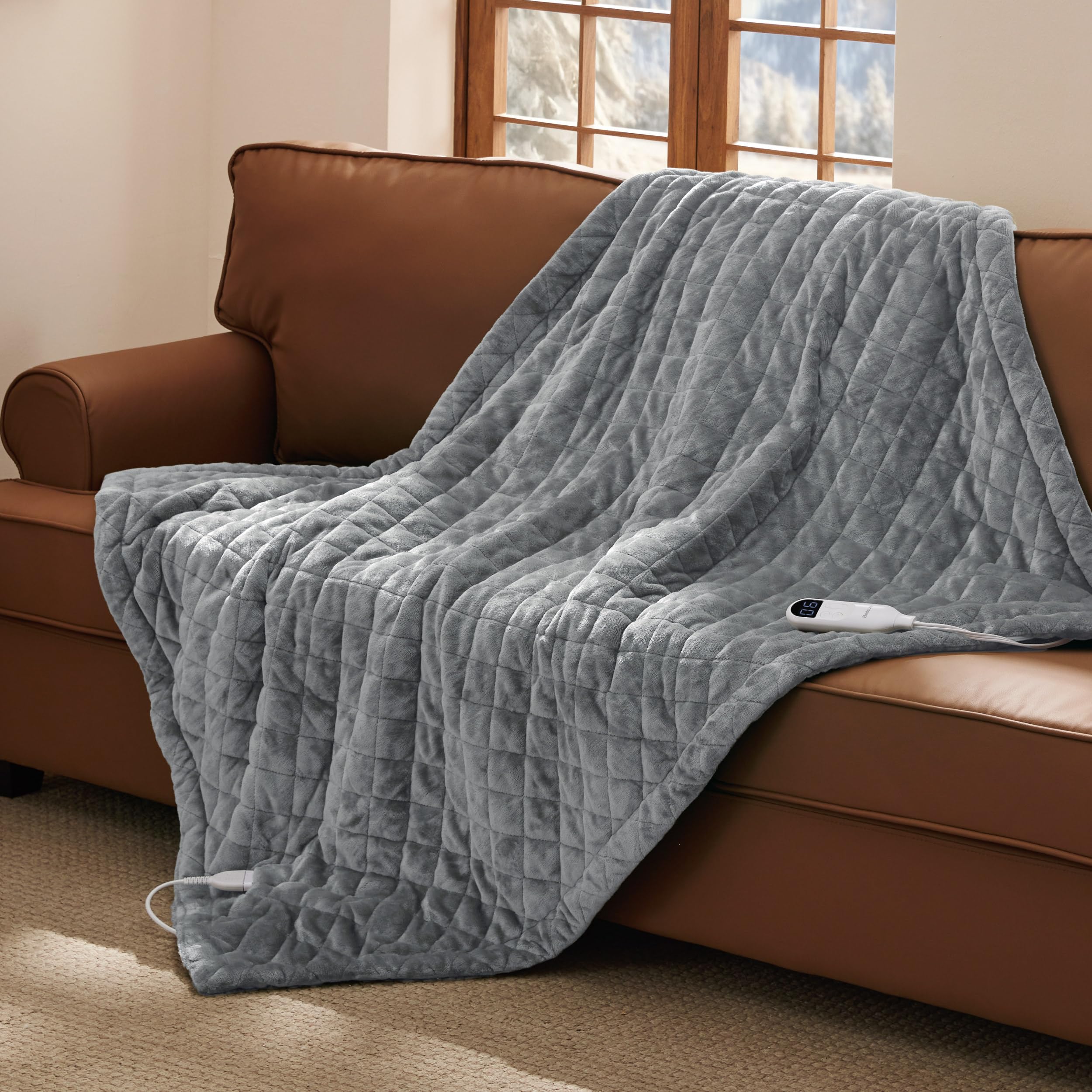 Bedsure Heated Blanket Throw Blanket - Quilted