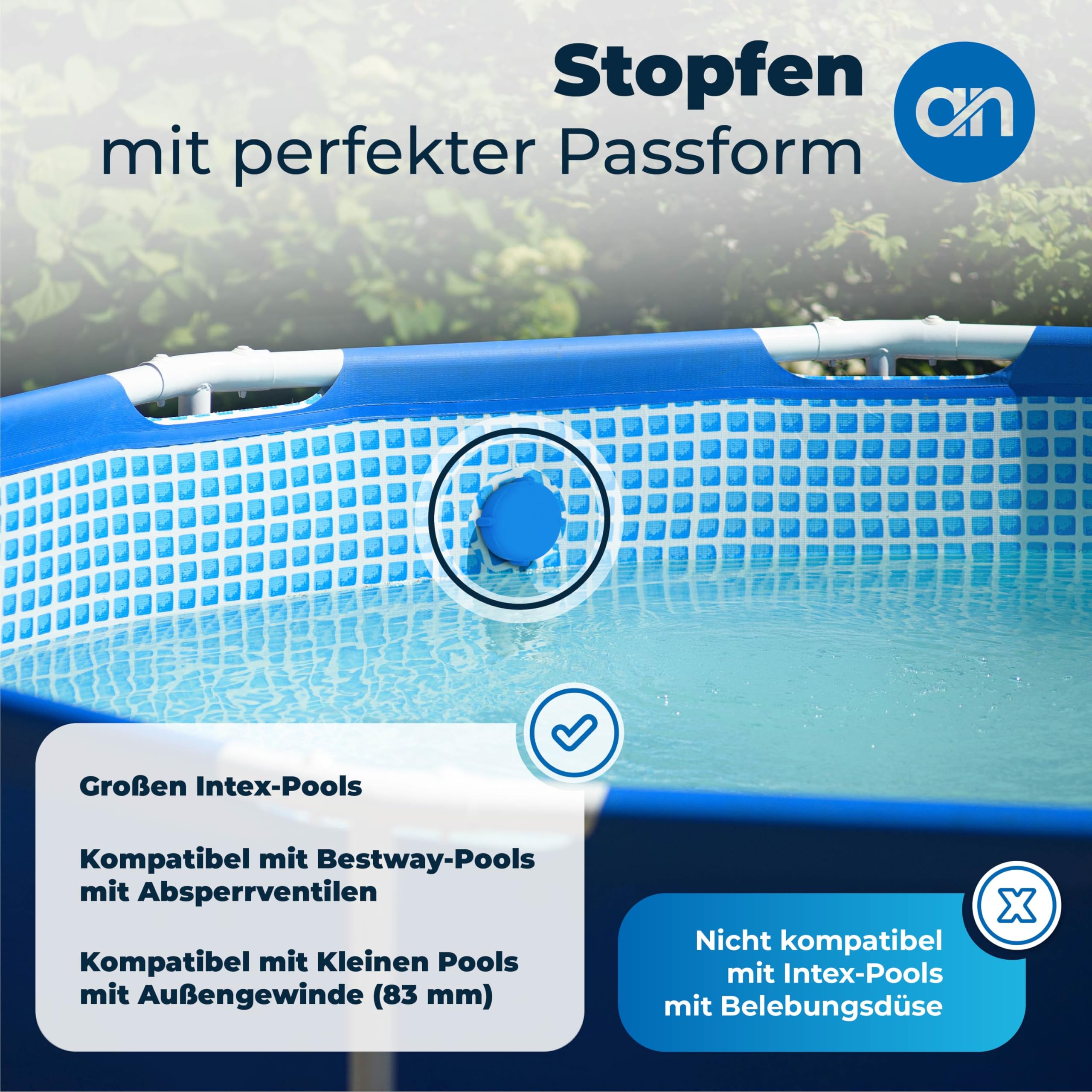 anetos® - Winterverschluss Set für Intex und Bestway Pools – 100% DICHT – Winterstopfen für beide Anschlüsse (2 Stück) mit passenden Dichtungen 3