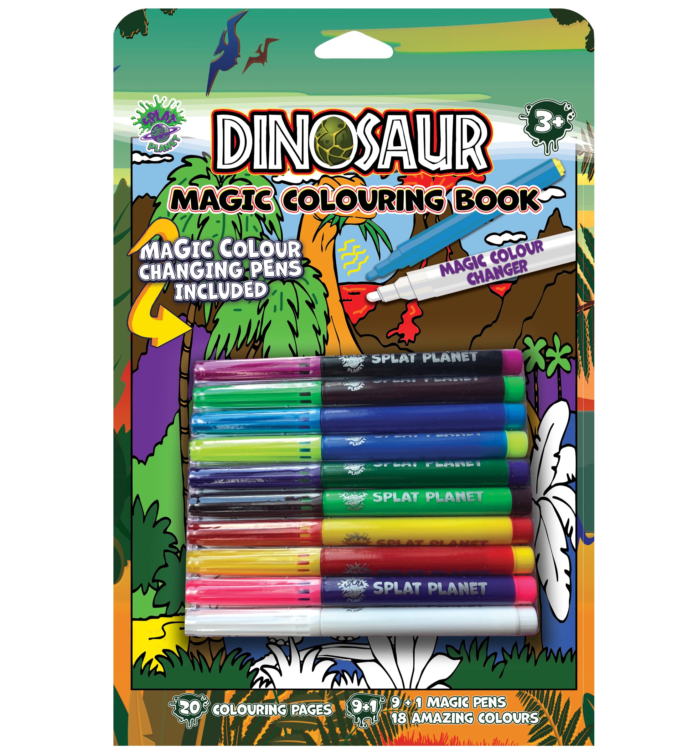 Splat Planet Magic Dinosaur Colouring Book - A4 Size - Magic Colour Changing Pens Set