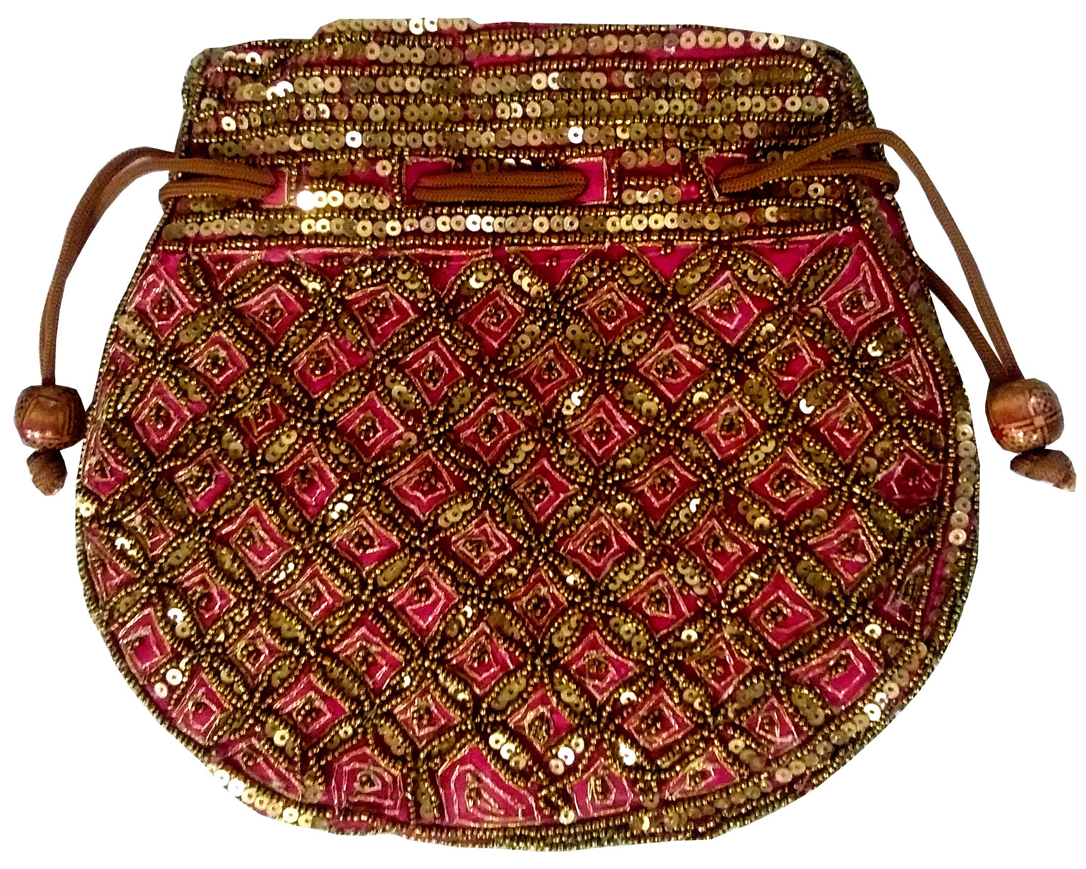 Purpledip Potli Bag (Drawstring Purse): Gold Thread Sequin Embroidery, Pink (11804)