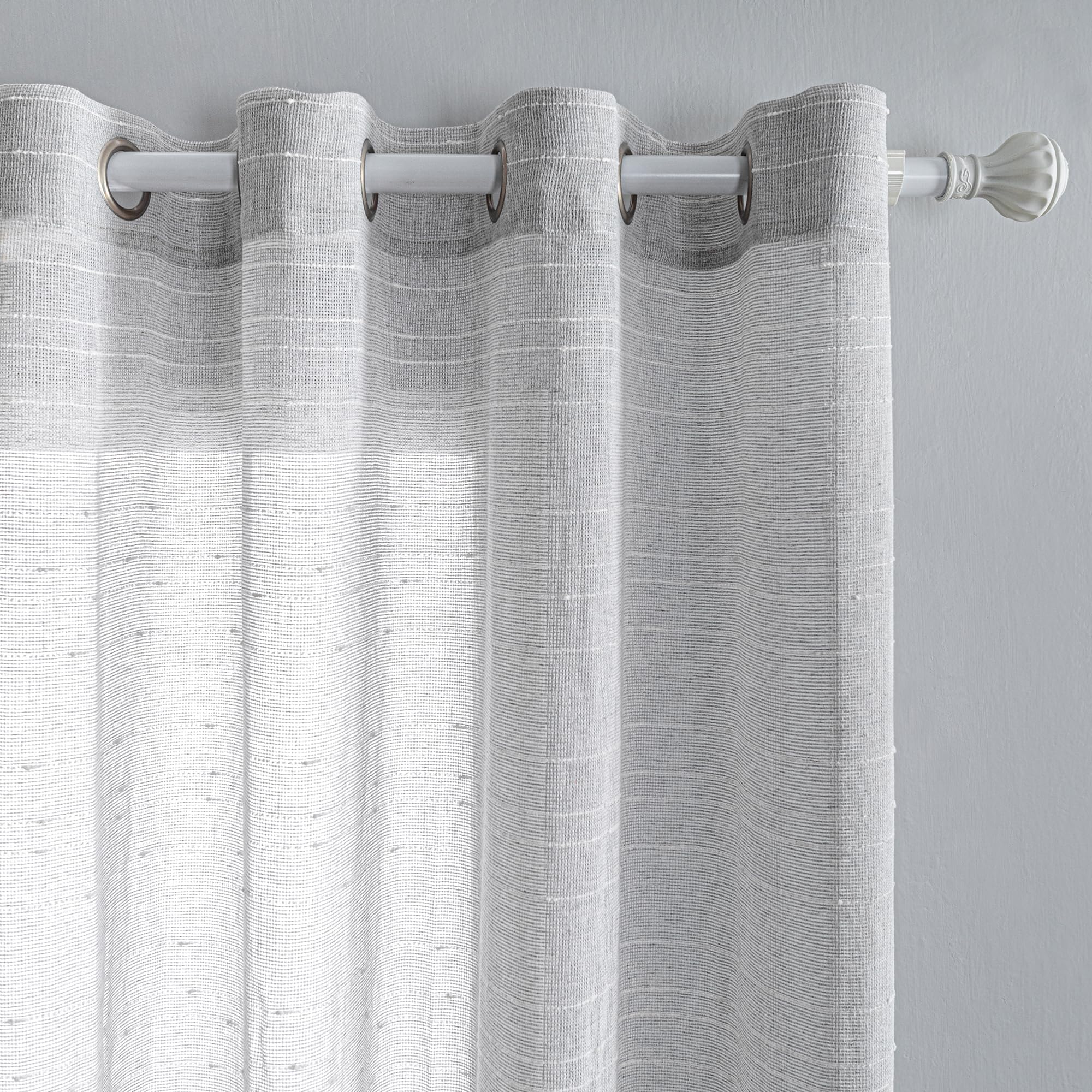 MYSKY HOME Curtains with Eyelets, Curtain for Children's Room, White Stripes, Semi-Transparent, Decorating, Room Divider, Modern Living Room, Set of 2, H 225 x W 140 cm, Light Grey