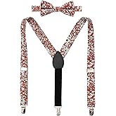 BELLUNO Boys' Floral Suspenders and Bow Tie Set, Pre-Tied Cotton Bowtie for Kids from Toddlers to Teens