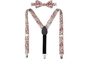BELLUNO Boys' Floral Suspenders and Bow Tie Set, Pre-Tied Cotton Bowtie for Kids from Toddlers to Teens