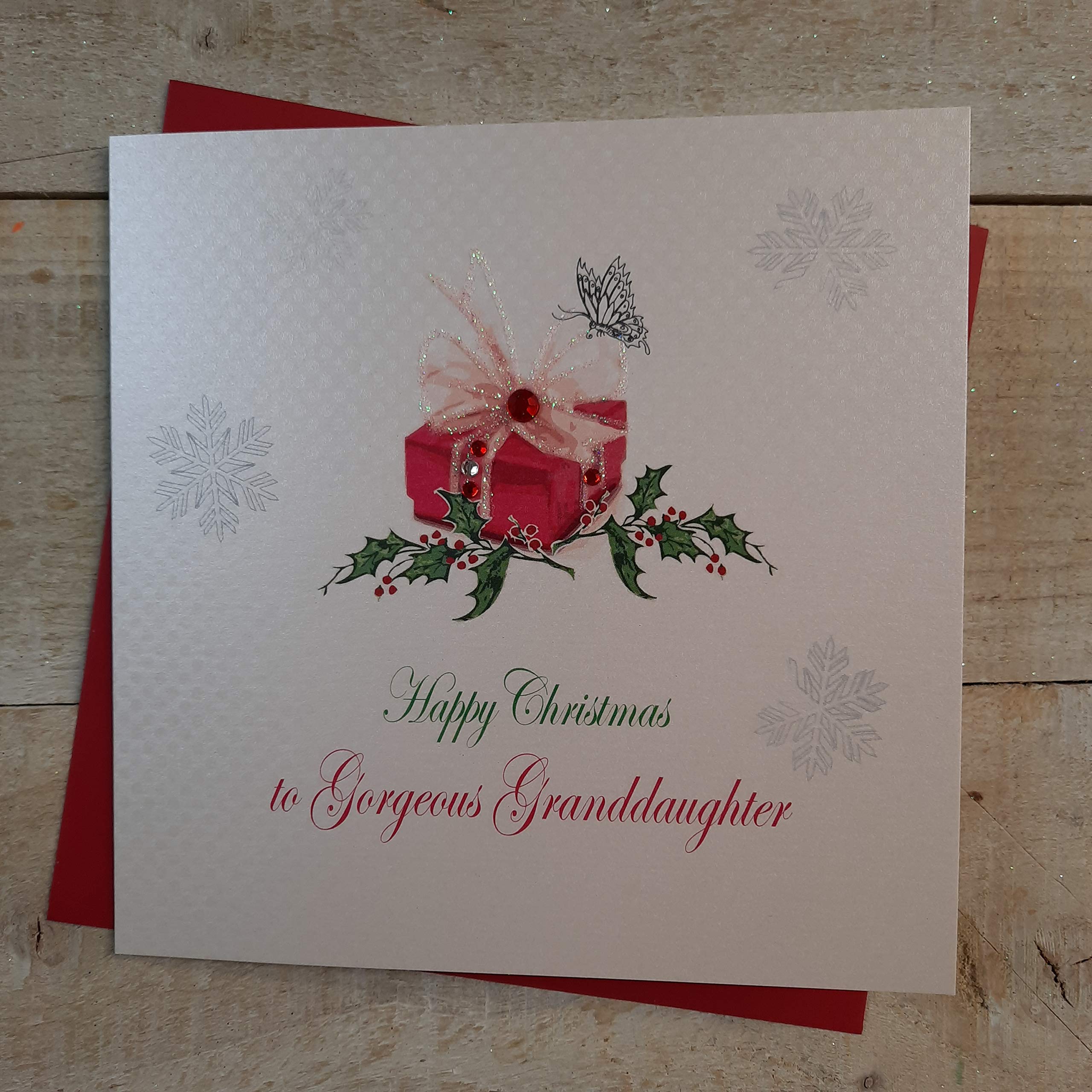 white cotton cards X99 Happy Christmas Gorgeous Granddaughter Handmade Christmas Card, White