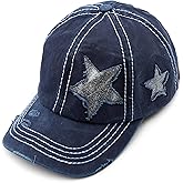 C.C Exclusives Hatsandscarf Washed Distressed Cotton Denim Ponytail Hat Adjustable Baseball Cap (BT-14)