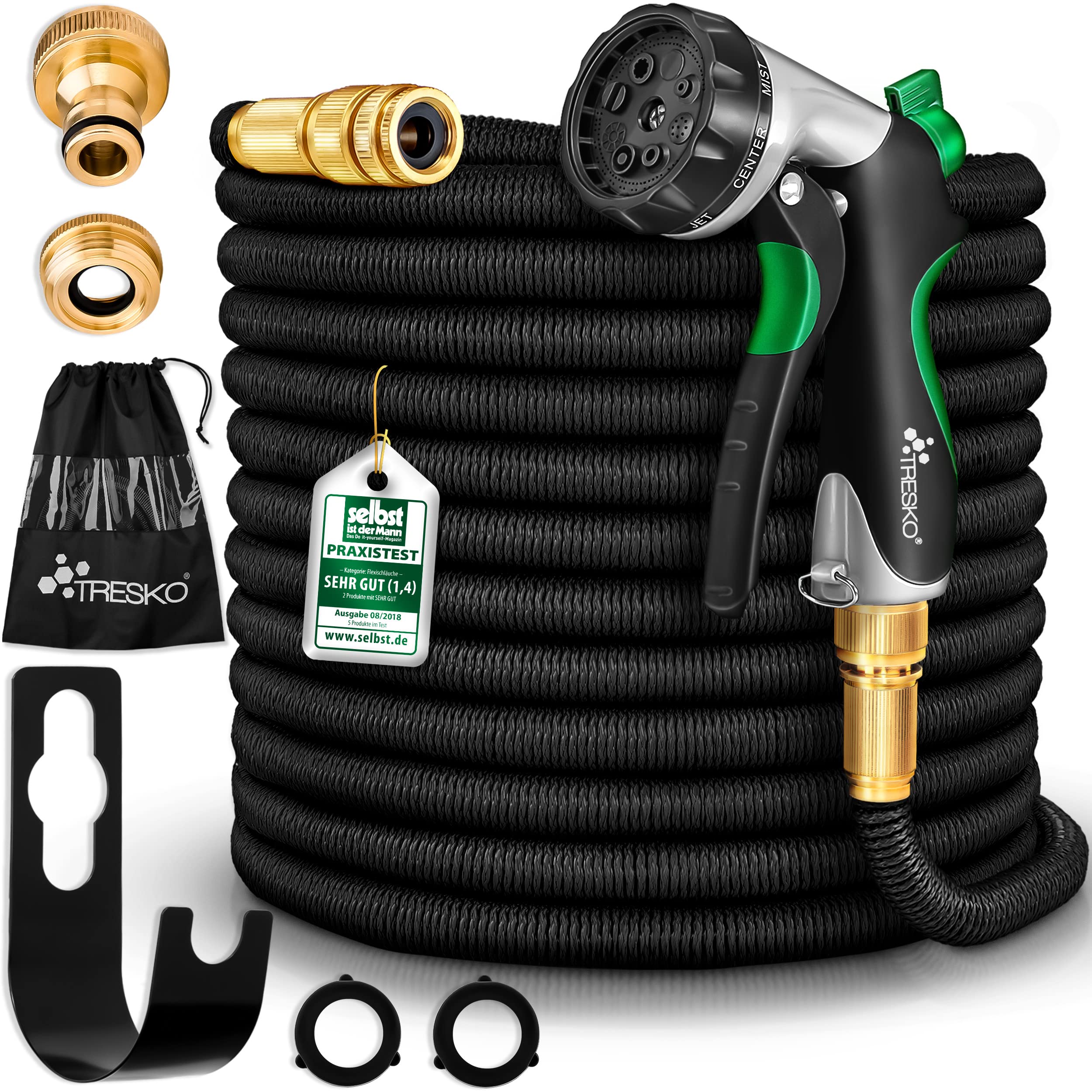 TRESKO® Flexible Expandable Garden Hose | 15m Expandable | with 3 Latex Tips | Retractable Garden Hose