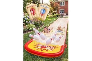Sloosh 20FT Lawn Water Slide Bowling Game Set,Water Slides and 2 Bodyboards Summer Slip Waterslide Toy with Build in Sprinkle