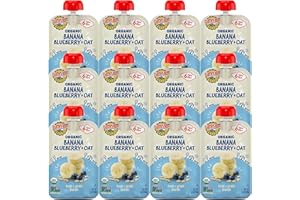 Earth's Best Organic Baby Food Pouches, Wholesome Breakfast Puree for Babies 6 Months and Older, Organic Banana Blueberry and Oat Puree, 3.5 oz Resealable Pouch (Pack of 12)