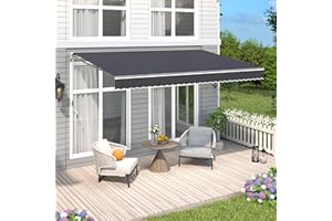VUYUYU 8.2'x6.5' Patio Awning Retractable Awning Cover Sunshade Shelter Outdoor Canopy with Crank Handle and Water-Resistant Polyester for Courtyard, Balcony, Shop, Restaurant, Cafe, Deck (Light Grey)