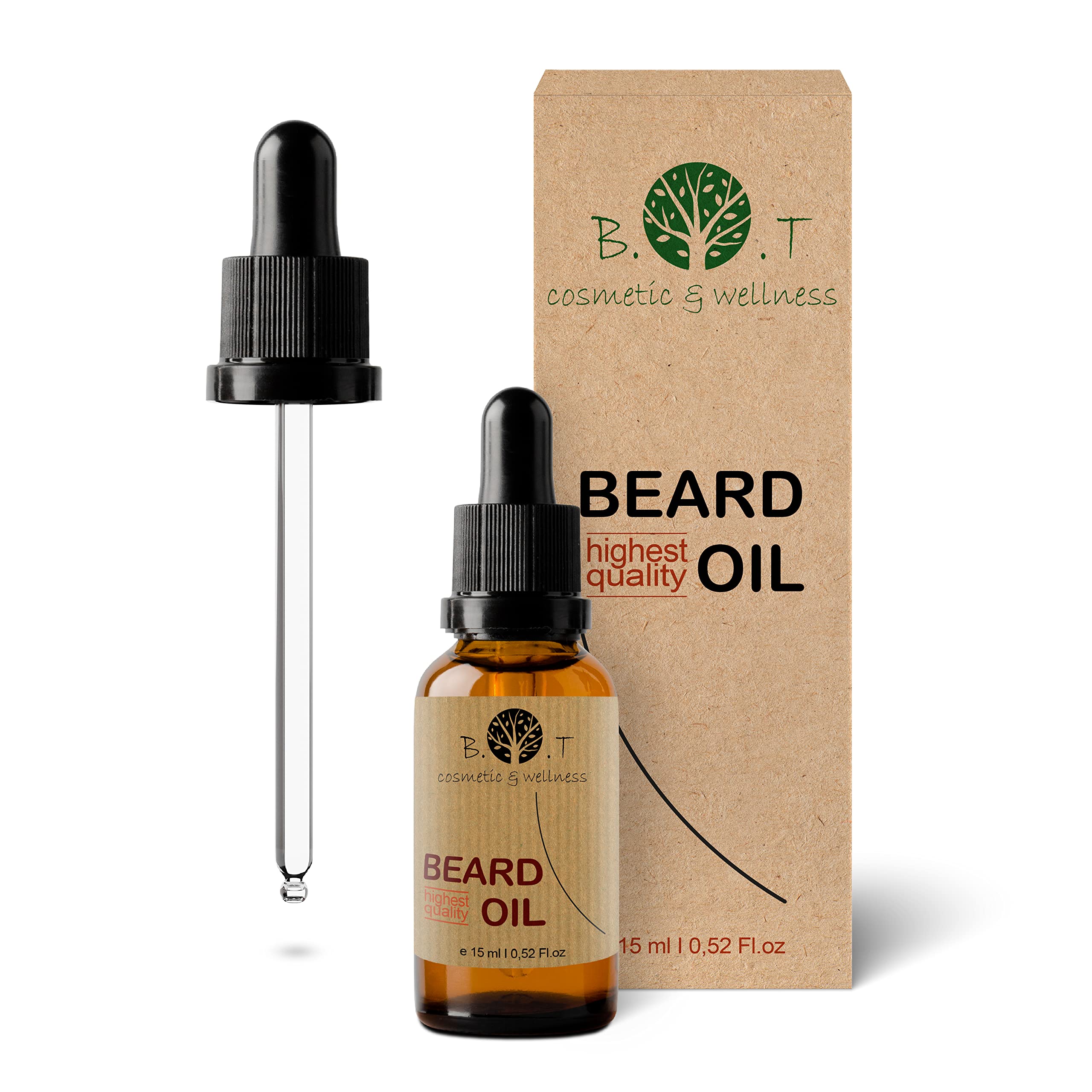 B.O.T Cosmetic & Wellness - 3-in-1 Professional Beard Oil | Stimulates Beard Growth | Repairs and Hydrates Hair | Essential Oils Infused, Oily, 15 ml (Pack of 1)