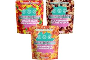 Crafted Candy Gummies - 3 Bags of Assorted Flavors, 300g - Peach Hearts, Gummy Bears, Cola Gummies