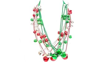 YSPPF Christmas Jingle Bell Beads Necklace Red Green Silver Christmas Tree Holiday Bell Necklaces Party Decorations