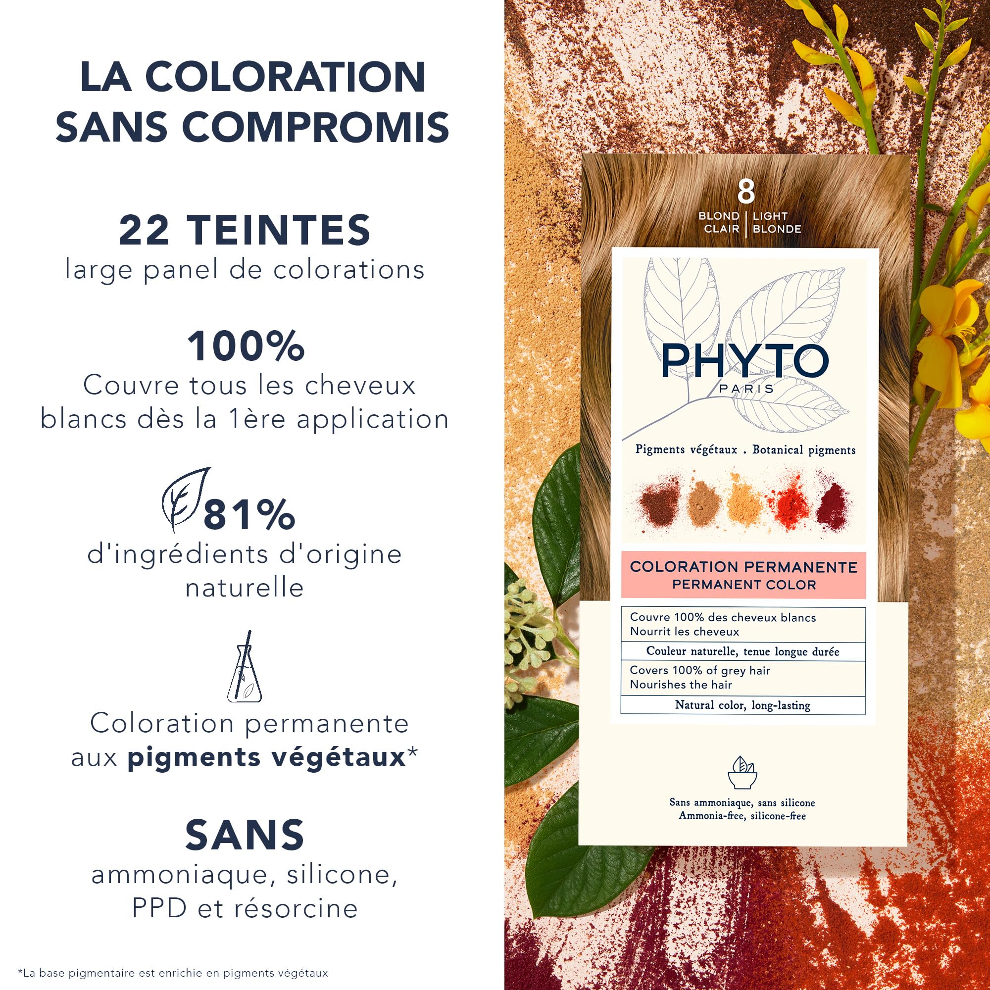 PHYTO Phytocolor Permanent Hair Color with Botanical Pigments, 100% Grey Hair Coverage, Ammonia-free, PPD-free, Resorcin-free, 0.42 oz