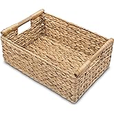 VATIMA Hyacinth Large Wicker Basket 15.5x10.8x6.2" | Rectangular, Wooden Handles, Shelf Organizer